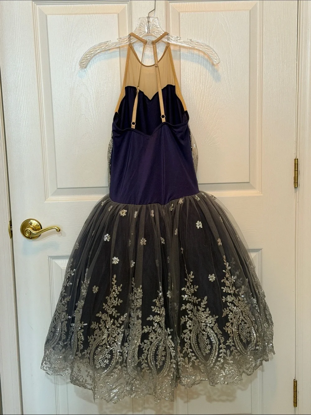 Girls Blue Tulle Dress with Silver Embroidery